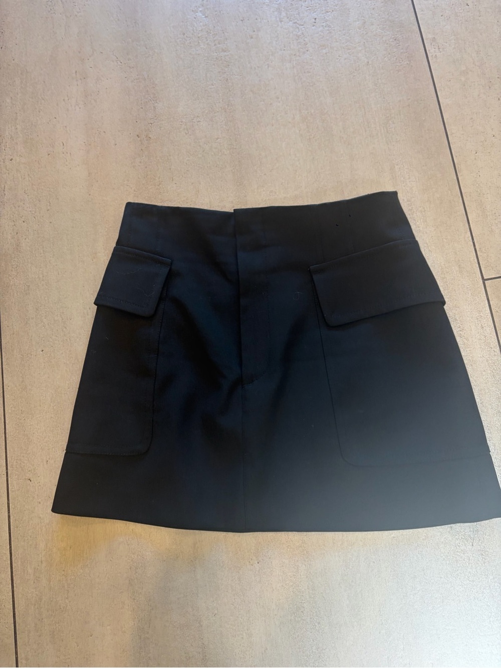 Zara Black A-Line Mini Skirt with Front Flap Pockets